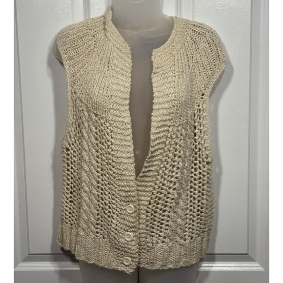 The Specialty House Open Knit Sweater Vest Womens L Silk Blend Cottagecore Boho - Picture 1 of 7